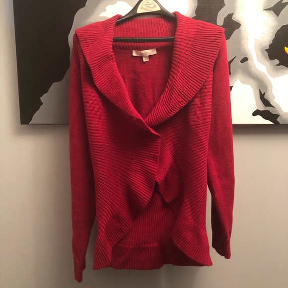 Sweaters - Crimson red XL shawl collar shaped cardigan EUC